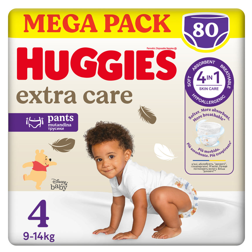 Huggies Mutandine Extra Care Taglia 4 (9-14 kg) Megapack 80 pezzi
