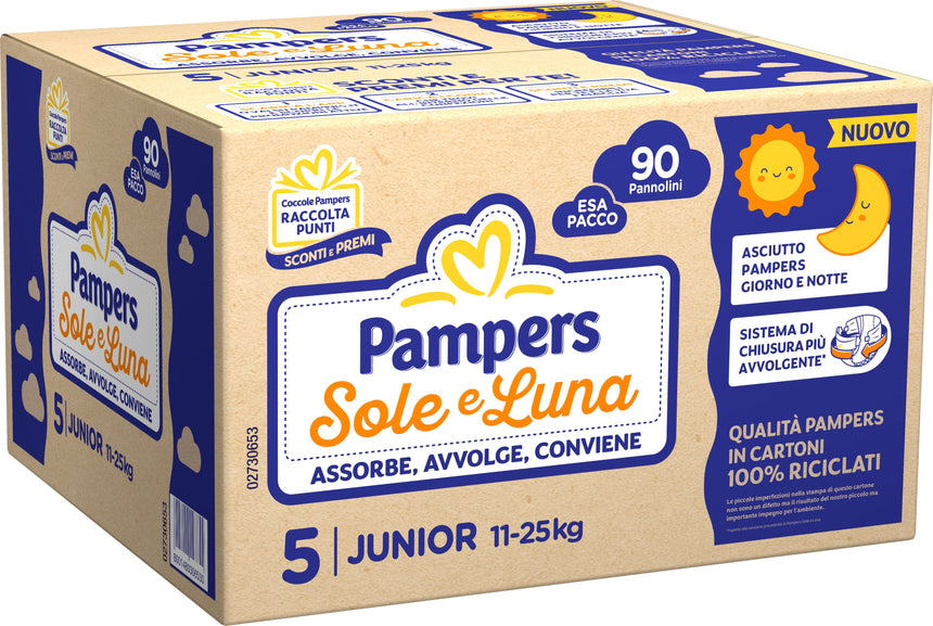 Pampers Pannolini Sole e Luna Taglia 5 (11-25 kg) Esapacco 90 pezzi