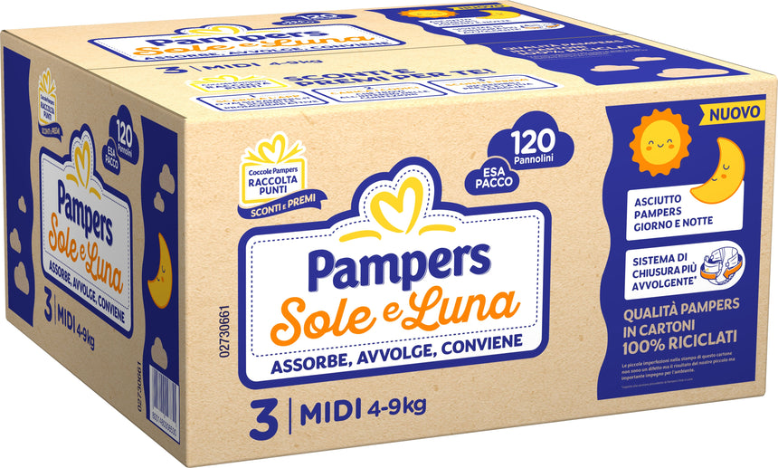 Pampers Pannolini Sole e Luna Taglia 3 (4-9 kg) Esapacco 120 pezzi