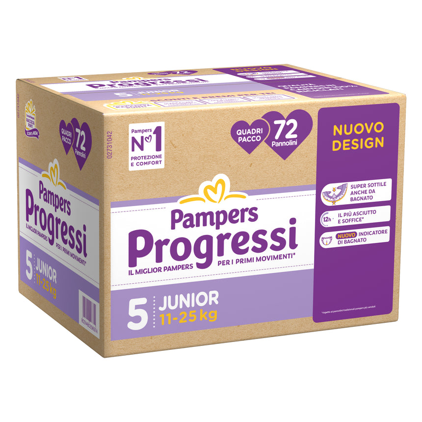Pampers Pannolini Progressi Taglia 5 (11-25 kg) Quadripacco 72 pezzi