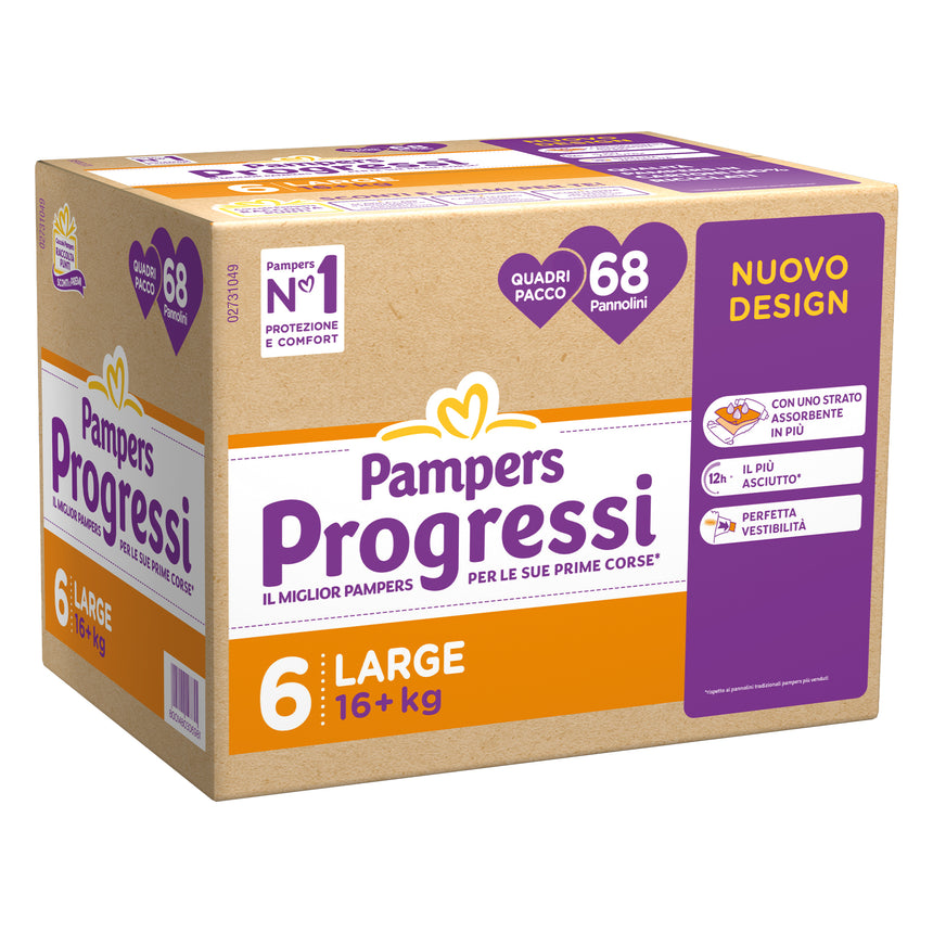 Pampers Pannolini Progressi Taglia 6 (+16 kg) Quadripacco 68 pezzi
