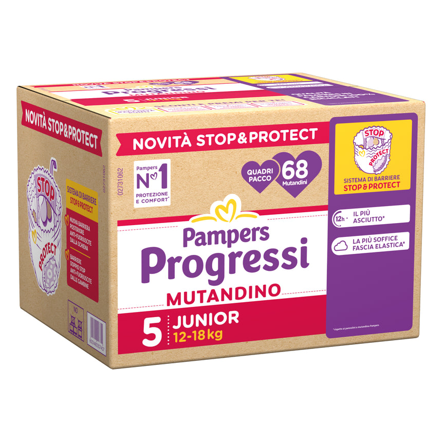 Pampers Mutandina Progressi Taglia 5 (12-18 kg) Quadripacco 68 pezzi
