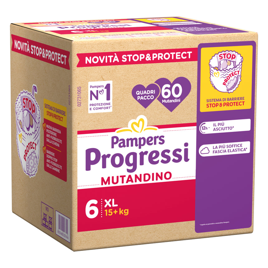 Pampers Mutandina Progressi Taglia 6 (+15 kg) Quadripacco 60 pezzi