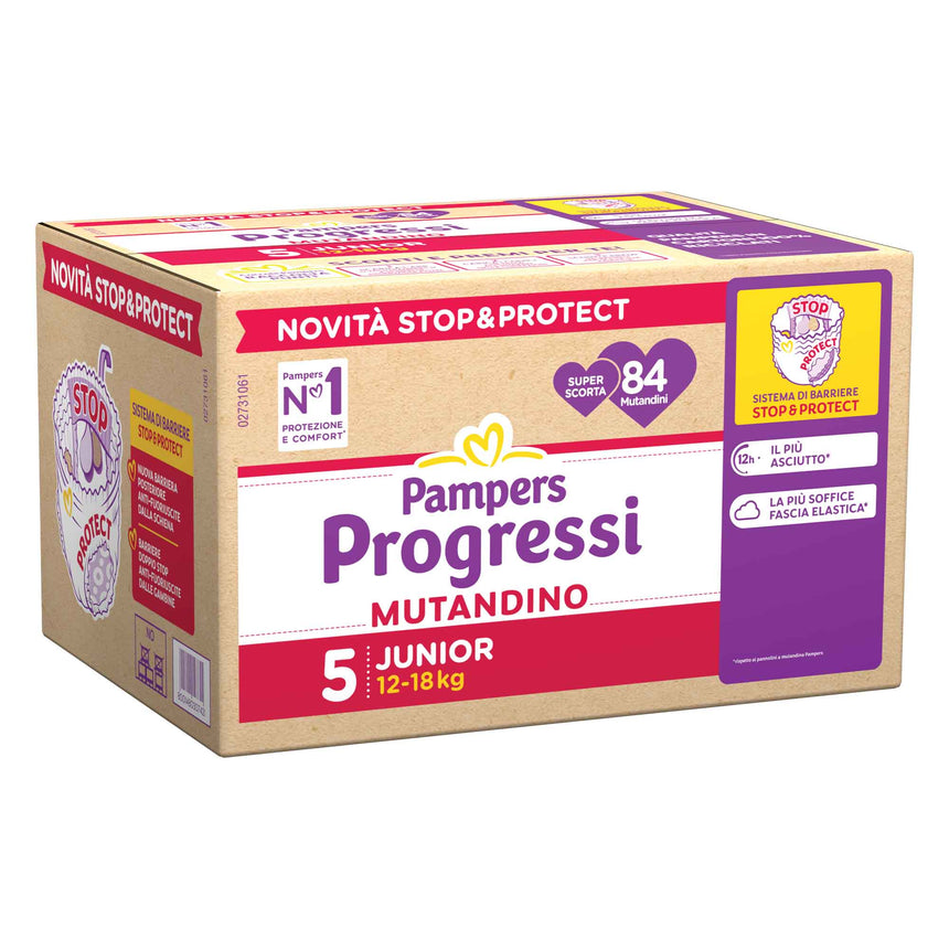 Pampers Mutandine Progressi Taglia 5 (12-18 kg) Pentapacco 84 pezzi