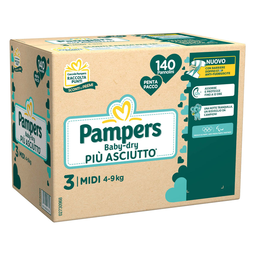 Pampers Pannolini Baby-Dry Taglia 3 (4-9 kg) Pentapacco 140 pezzi