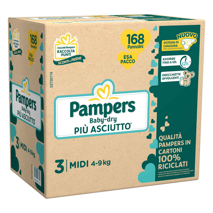 Pampers Pannolini Baby-Dry Taglia 3 (4-9 kg) Esapacco 168 pezzi