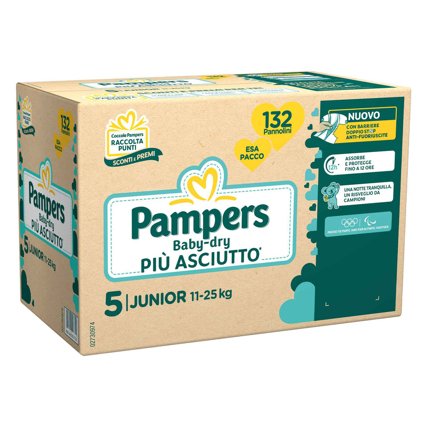 Pampers Pannolini Baby-Dry Taglia 5 (11-25 kg) Esapacco 132 pezzi
