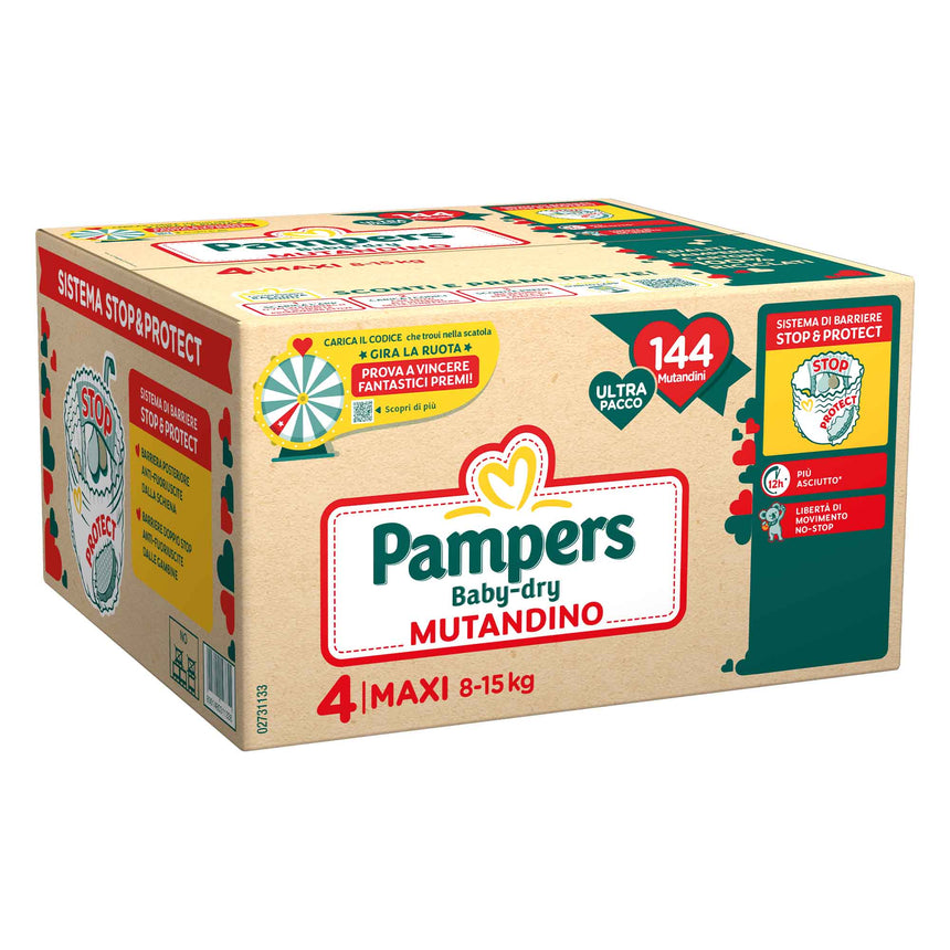 Pampers Mutandine Baby-Dry Taglia 4 (8-15 kg) Ultra pacco 144 pezzi