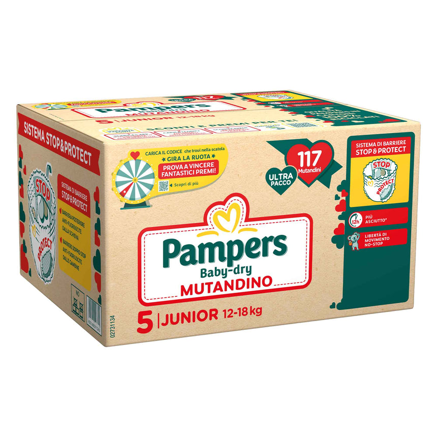 Pampers Mutandine Baby-Dry Taglia 5 (12-18 kg) Ultra pacco 117 pezzi
