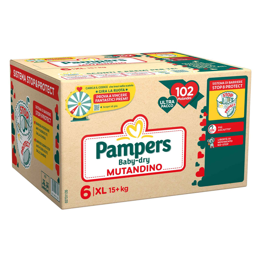 Pampers Mutandine Baby-Dry Taglia 6 (+15 kg) Ultra pacco 102 pezzi