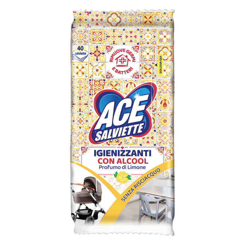 ACE Salviette Igienizzanti con alcool Profumo di Limone 40 pezzi