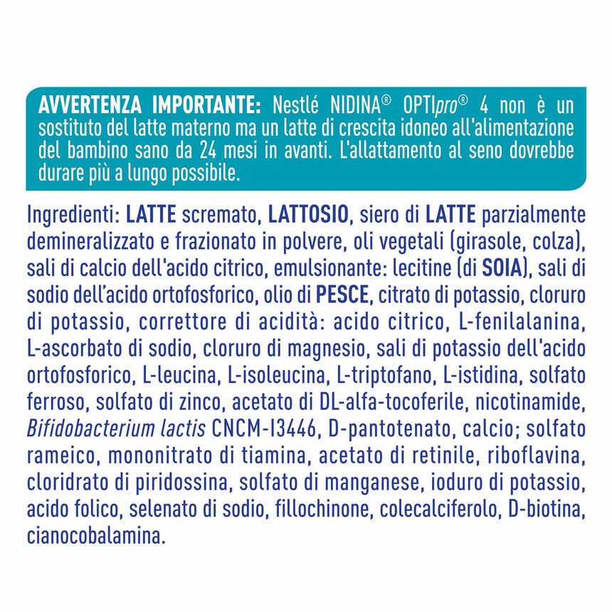 Nestlé Nidina Optipro Latte di Crescita 4 in polvere 800 g