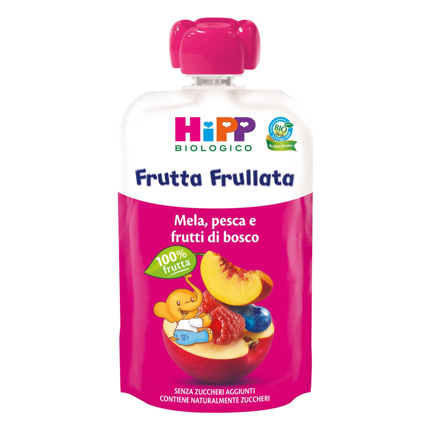 HiPP Merenda da spremere Mela, Pesca e Frutti di Bosco Bio 90 g