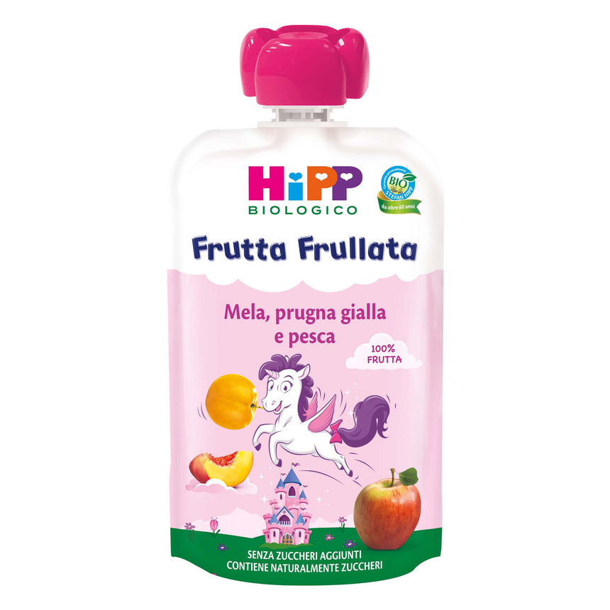 HiPP Merenda da spremere Mela, Prugna Gialla e Pesca Bio 90 g
