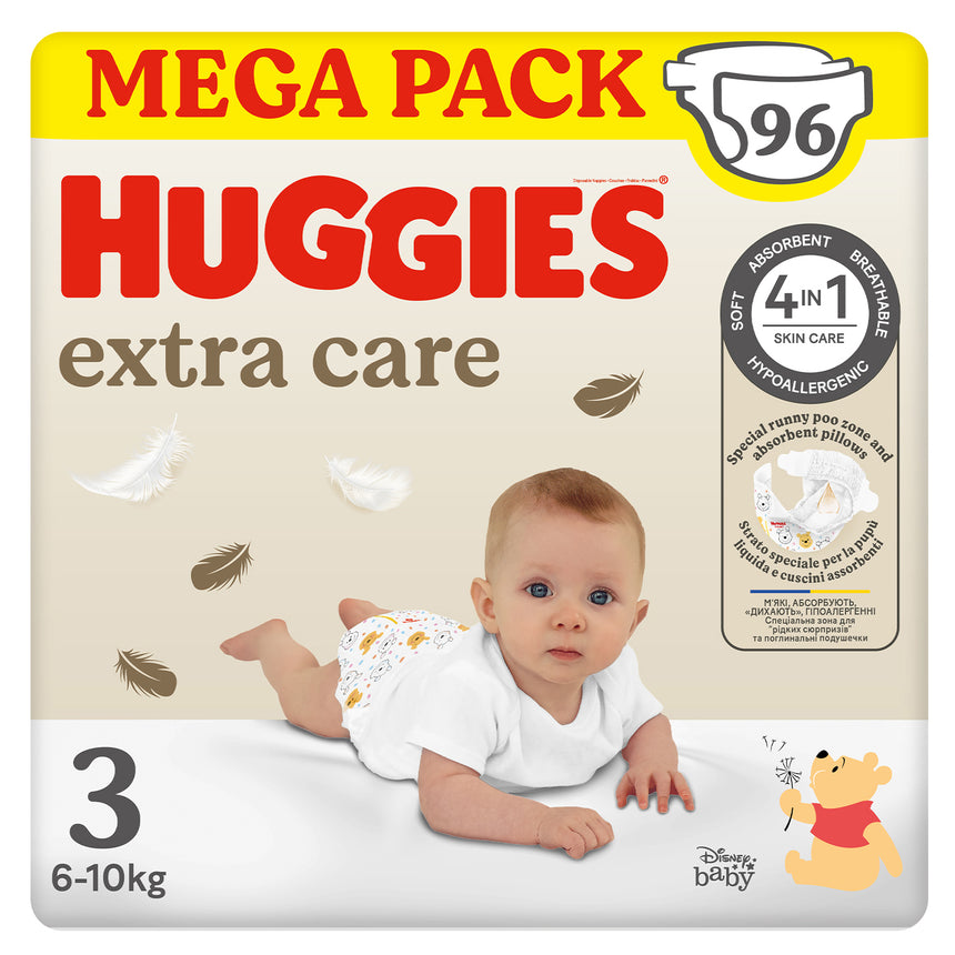 Huggies Pannolini Extra Care Taglia 3 (6-10 kg) Megapack 96 pezzi