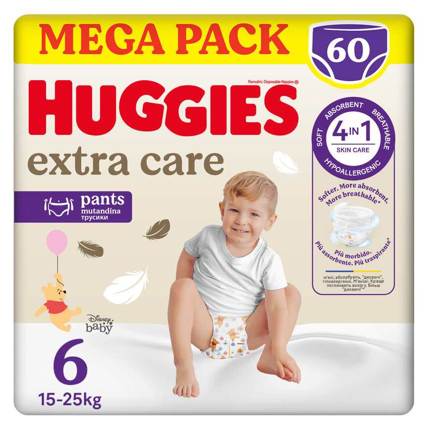 Huggies Mutandine Extra Care Taglia 6 (15-25 kg) Megapack 60 pezzi