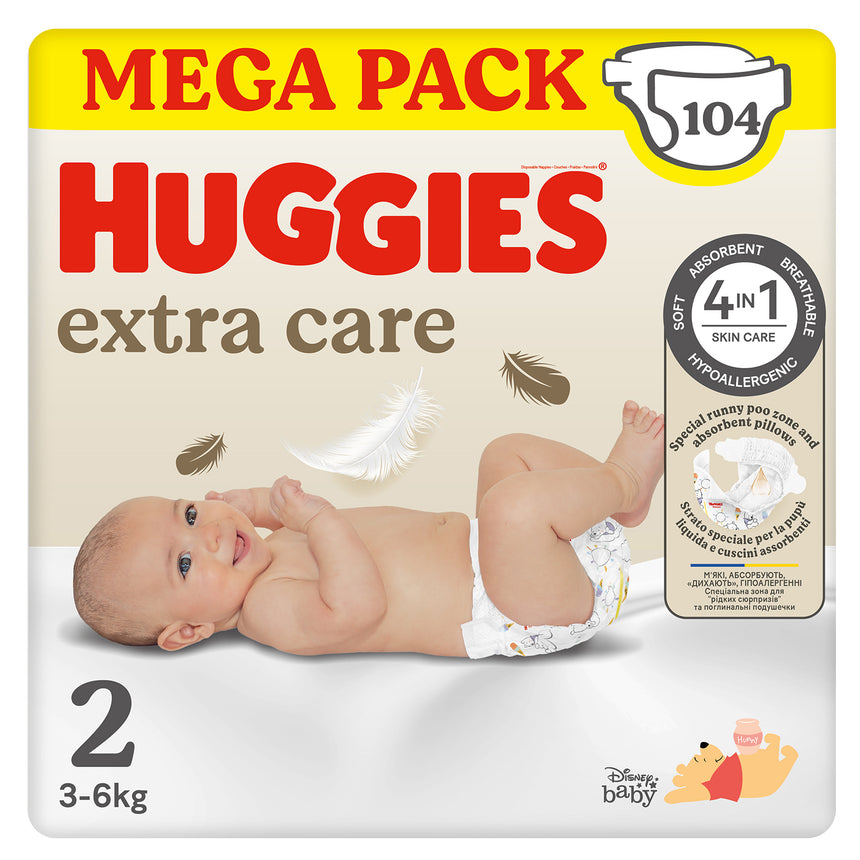 Huggies Pannolini Extra Care Taglia 2 (3-6 kg) Megapack 104 pezzi