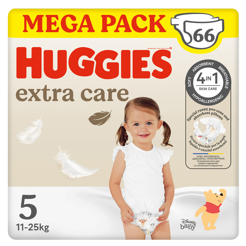 Huggies Pannolini Extra Care Taglia 5 (11-25 kg) Megapack 66 pezzi