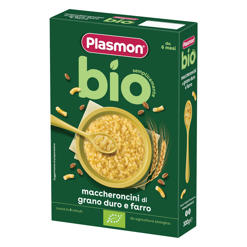 Plasmon Semplicemente Bio Pastina di Grano Duro e Farro Maccheroncini Bio 300 g