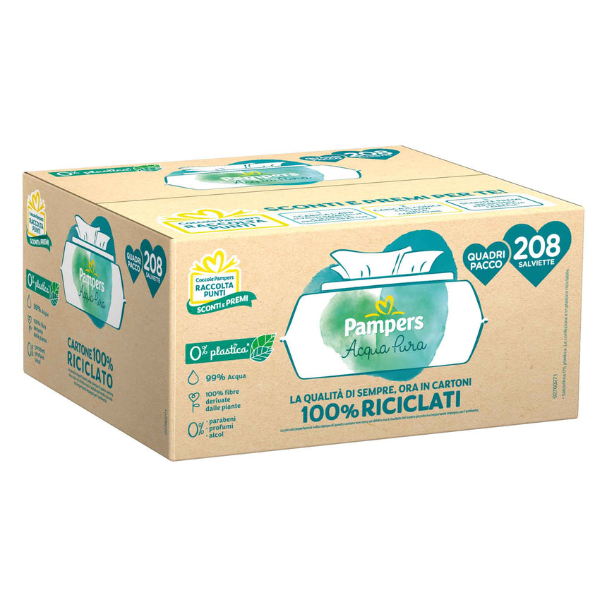 Pampers Salviette Acqua Pura 99% Acqua Quadripacco 208 pezzi (4x52 pezzi)