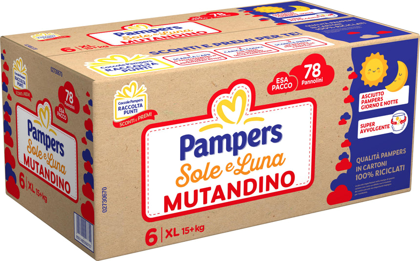 Pampers Mutandine Sole e Luna Taglia 6 (+15 kg) Esapacco 78 pezzi