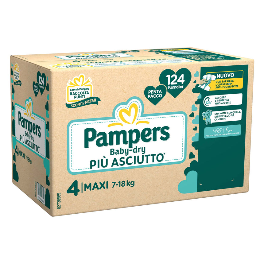 Pampers Pannolini Baby-Dry Taglia 4 (7-18 kg) Pentapacco 124 pezzi