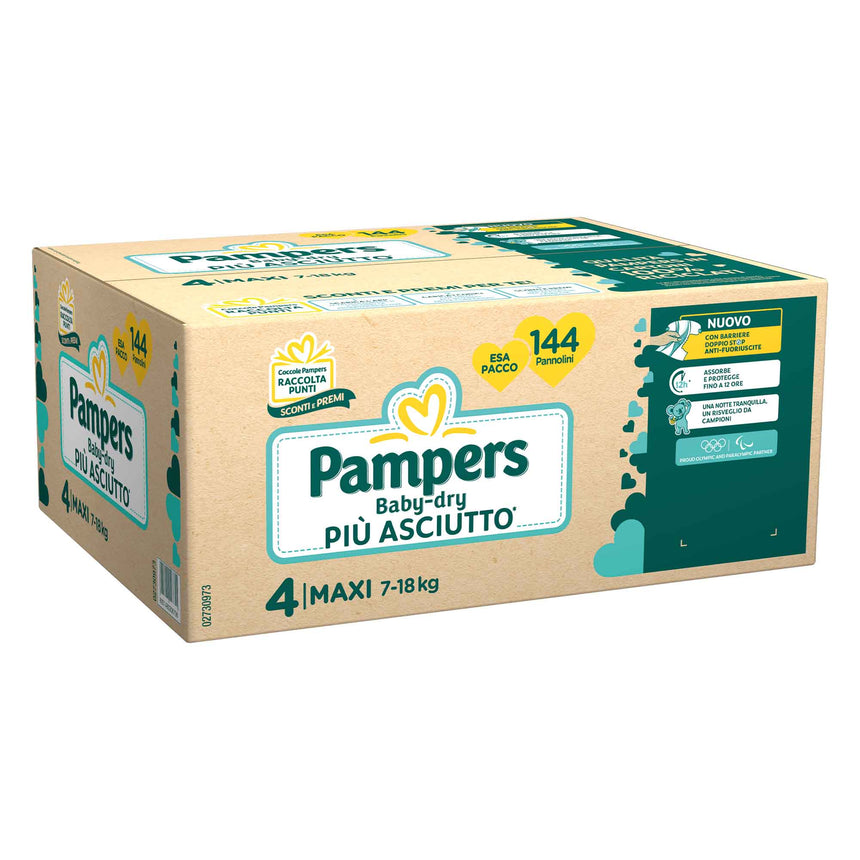 Pampers Pannolini Baby-Dry Taglia 4 (7-18 kg) Esapacco 144 pezzi