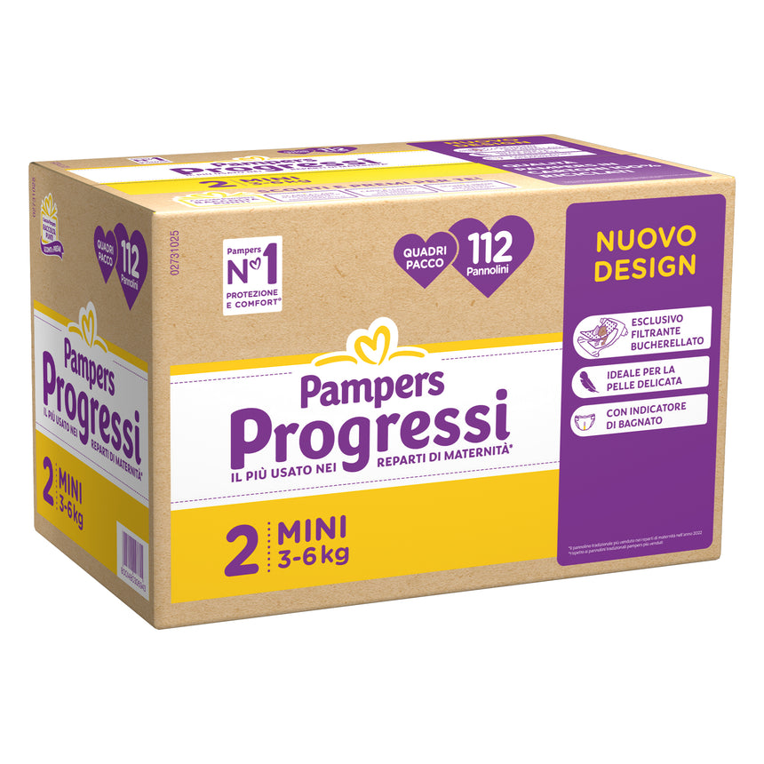 Pampers Pannolini Progressi Taglia 2 (3-6 kg) Quadripacco 112 pezzi