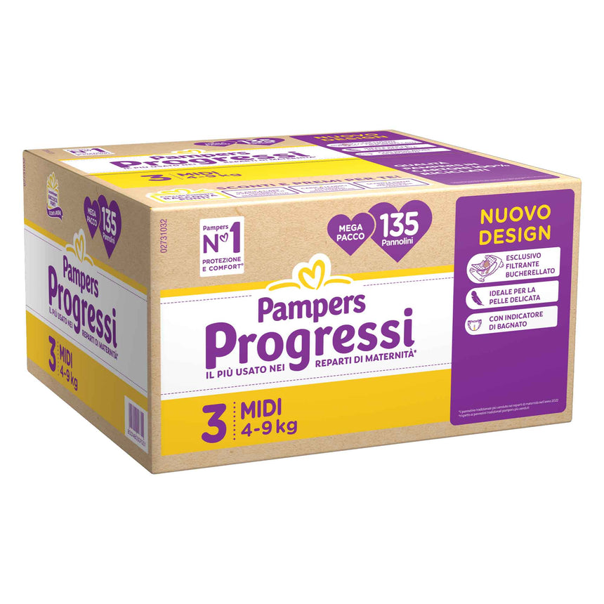 Pampers Pannolini Progressi Taglia 3 (4-9 kg) Pentapacco 135 pezzi