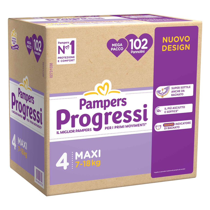 Pampers Pannolini Progressi Taglia 4 (7-18 kg) Pentapacco 102 pezzi