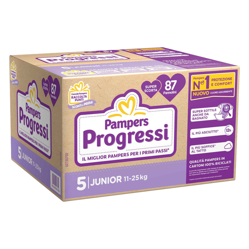 Pampers Pannolini Progressi Taglia 5 (11-25 kg) Pentapacco 87 pezzi