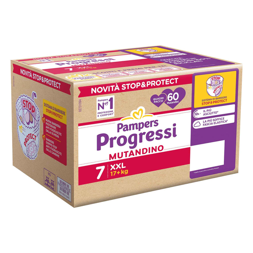 Pampers Mutandine Progressi Taglia 7 (+17 kg) Quadripacco 60 pezzi