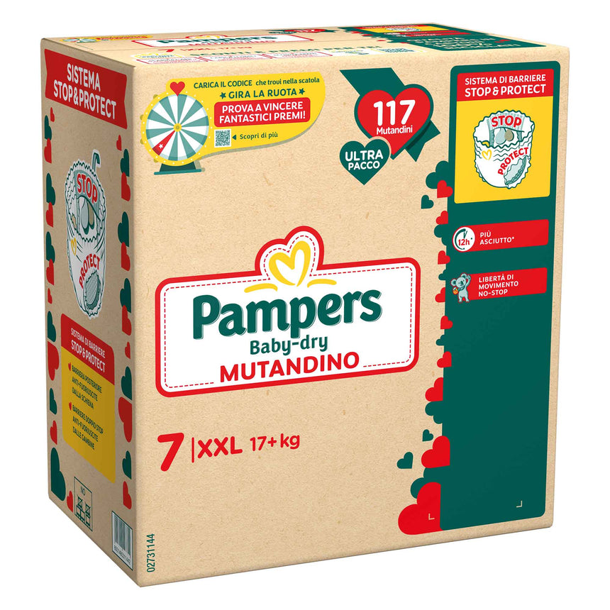 Pampers Mutandine Baby-Dry Taglia 7 (+17 kg) Ultra pacco 117 pezzi