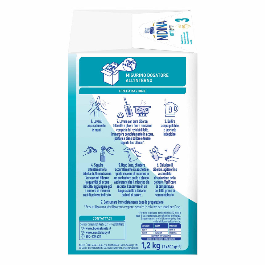 Nestlé Nidina Optipro Latte di Crescita 3 in polvere 1,2 kg (2x600 g)