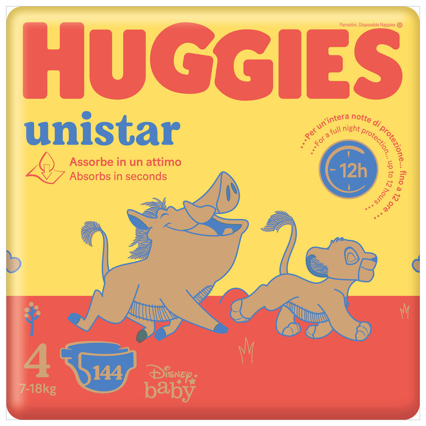 Huggies Pannolini Unistar Taglia 4 (7-18 kg) Megapack 144 pezzi